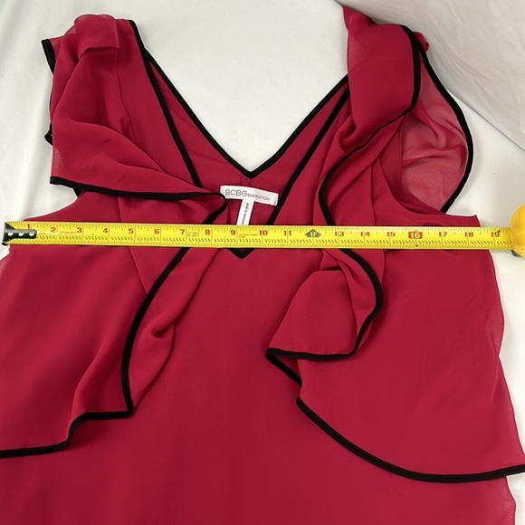 BCBGeneration Turned Extended Ruffle sleeve mini dress Garnet with black trim S - Picture 7 of 9